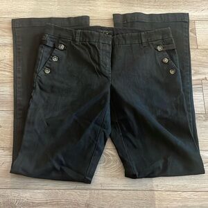Theory Trouser Flare Vintage Jeans Denim Pant Buttons Satin Strip Black Dressy